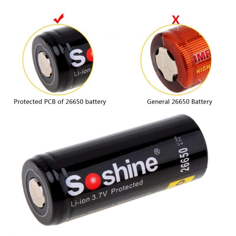 Batterie ricaricabili Soshine 26650 5500mAh Li-ion alta prestazione per torce e vaping fonte di energia affidabile lunga durata confezione da 2 senza effetto memoria protezione PCB