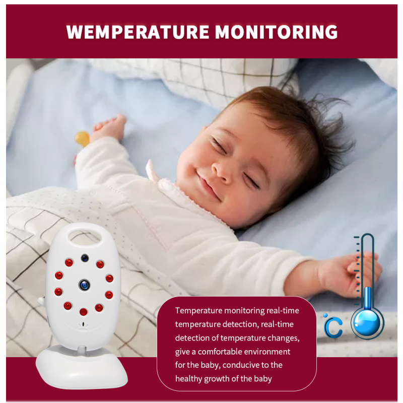 VB601 Monitor Video Wireless per Bambini 2.4G Telecamera di Sicurezza a Colori Comunicazione Bidirezionale Visione Notturna LED IR Monitoraggio della Temperatura Ninnananna Integrata