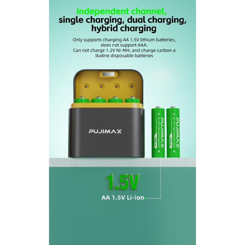 Caricabatterie 8 slot con scomparto intelligente a flip top e porta tipo-C per batterie al litio AA 3400mWh soluzione di ricarica efficiente per ricarica simultanea e ad alta capacità