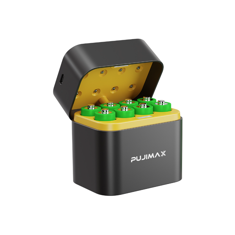 Caricabatterie 8 slot con scomparto intelligente a flip top e porta tipo-C per batterie al litio AA 3400mWh soluzione di ricarica efficiente per ricarica simultanea e ad alta capacità