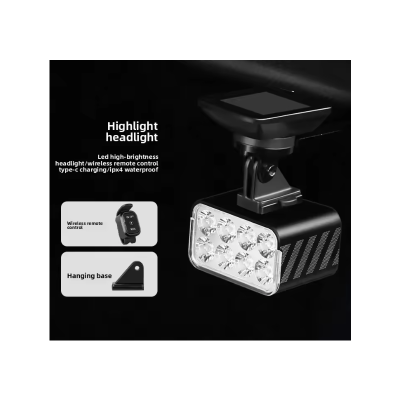 Faro Bici Anteriore 1800 Lumen, Telecomando Wireless, Regolazione Fascio Sollevabile per Sicurezza MTB.