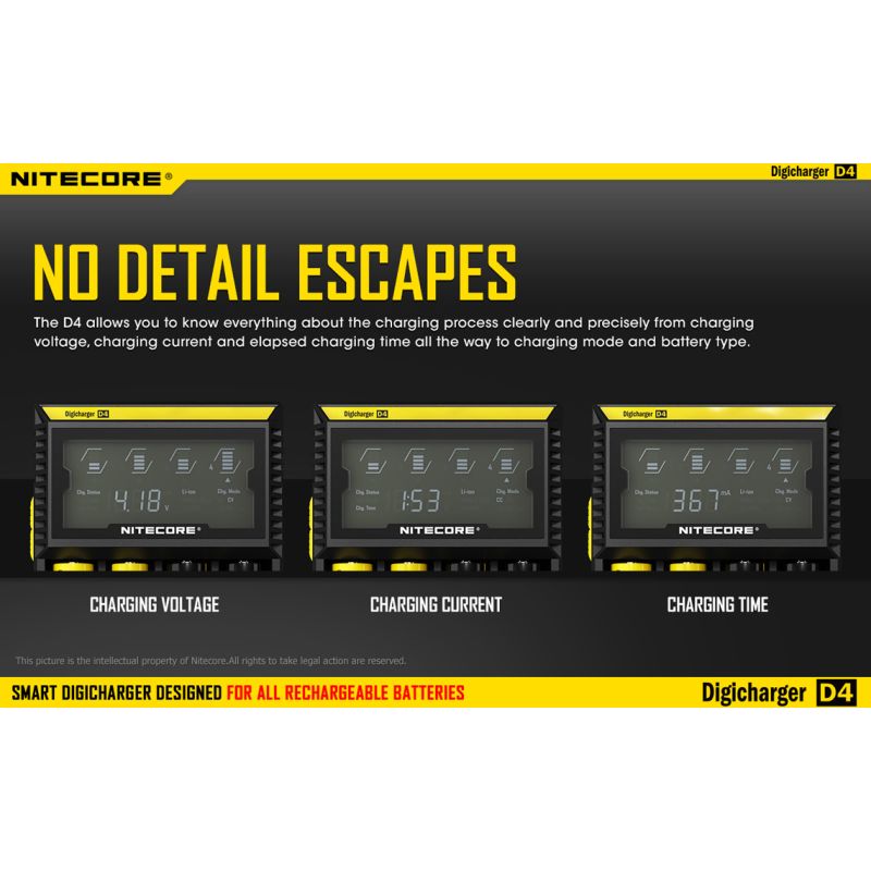 Nitecore D4 Digicharger caricabatterie intelligente con LCD Display compatibilità universale per batterie Li-Ion e Ni-MH ricarica simultanea e sicurezza avanzata acquisto conveniente
