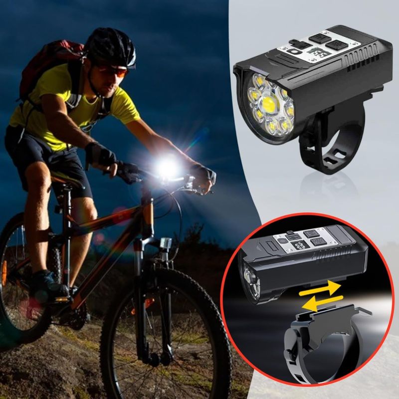 Faro Bicicletta 9 LED, Luce Anteriore Potente Ricaricabile Type-C Impermeabile per Sicurezza Ciclismo Notturno