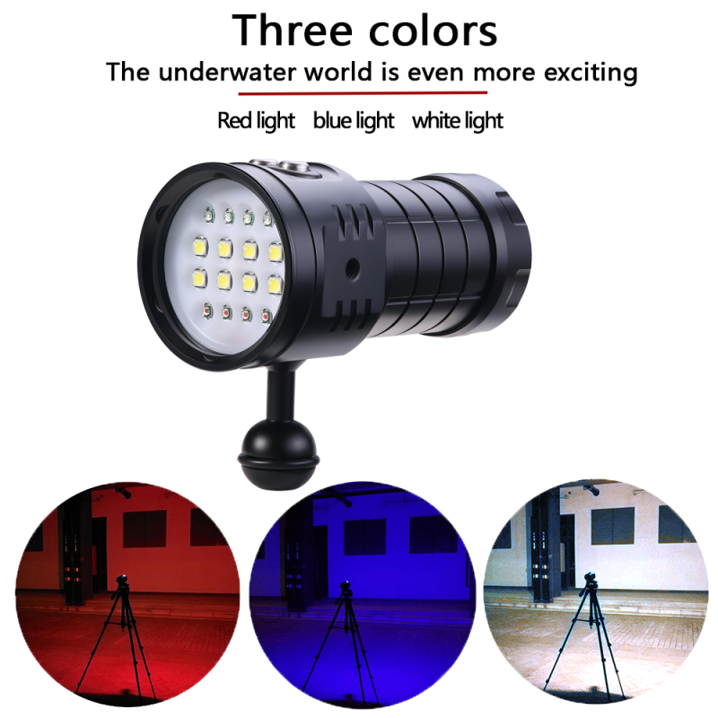 Torcia Subacquea C16 Lampada LED per Immersione 100M Impermeabile Illuminazione Multicolore con Ricarica Tipo-C Ideale per Fotografia Subacquea ed Avventure Marine