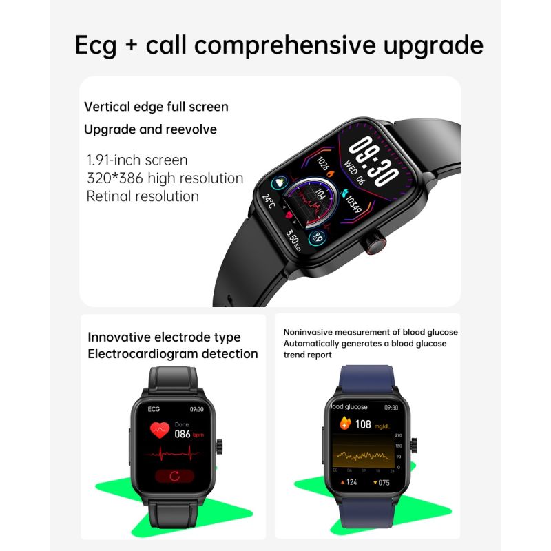 ET540 Smartwatch Fitness Tracker: Glicemia, ECG, Temperatura, Pressione, Ossigeno, Chiamata Bluetooth, Frequenza Cardiaca