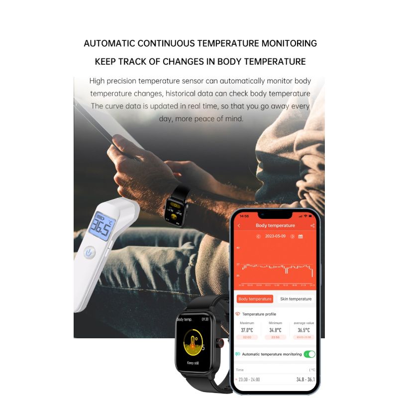 ET540 Smartwatch Fitness Tracker: Glicemia, ECG, Temperatura, Pressione, Ossigeno, Chiamata Bluetooth, Frequenza Cardiaca