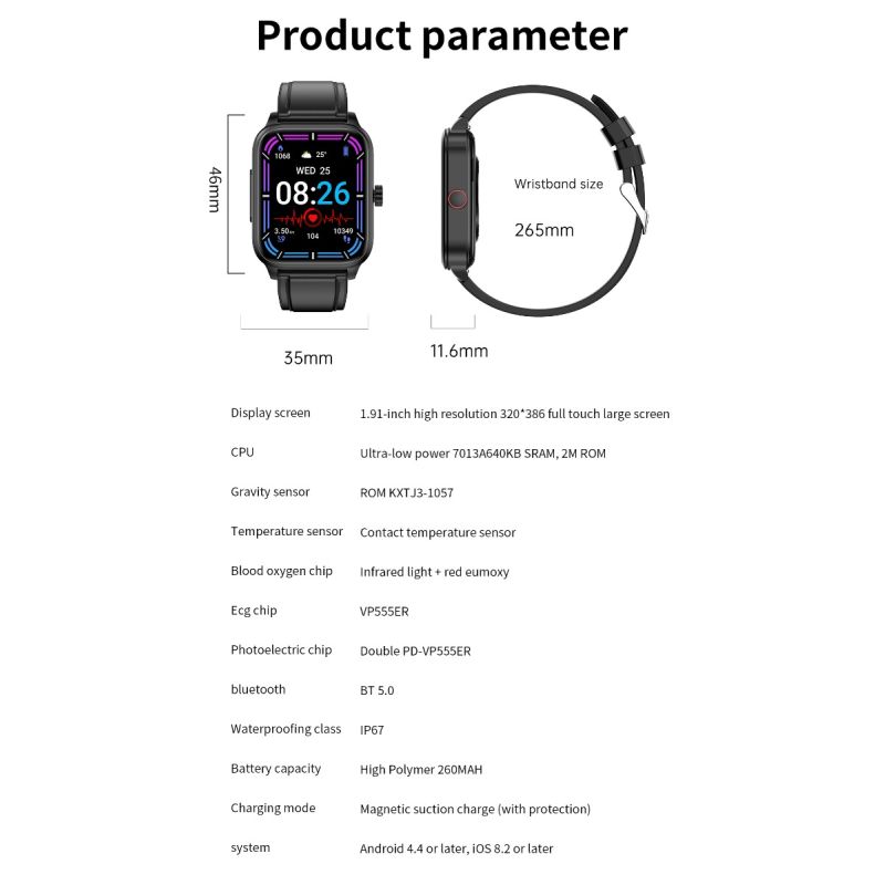 ET540 Smartwatch Fitness Tracker: Glicemia, ECG, Temperatura, Pressione, Ossigeno, Chiamata Bluetooth, Frequenza Cardiaca