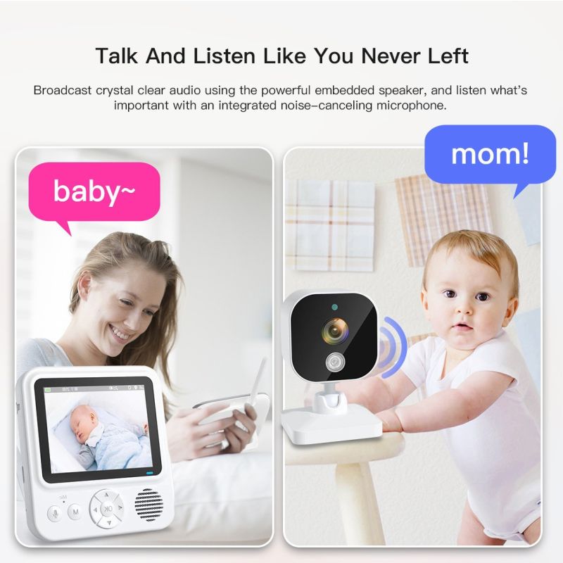 Monitor Video Baby AMB900 2,8 pollici 720P Connessione Wireless Display LCD Visione Notturna Zoom 4X Citofono Bidirezionale Sicurezza Bambini Sorveglianza Genitorialità Moderna