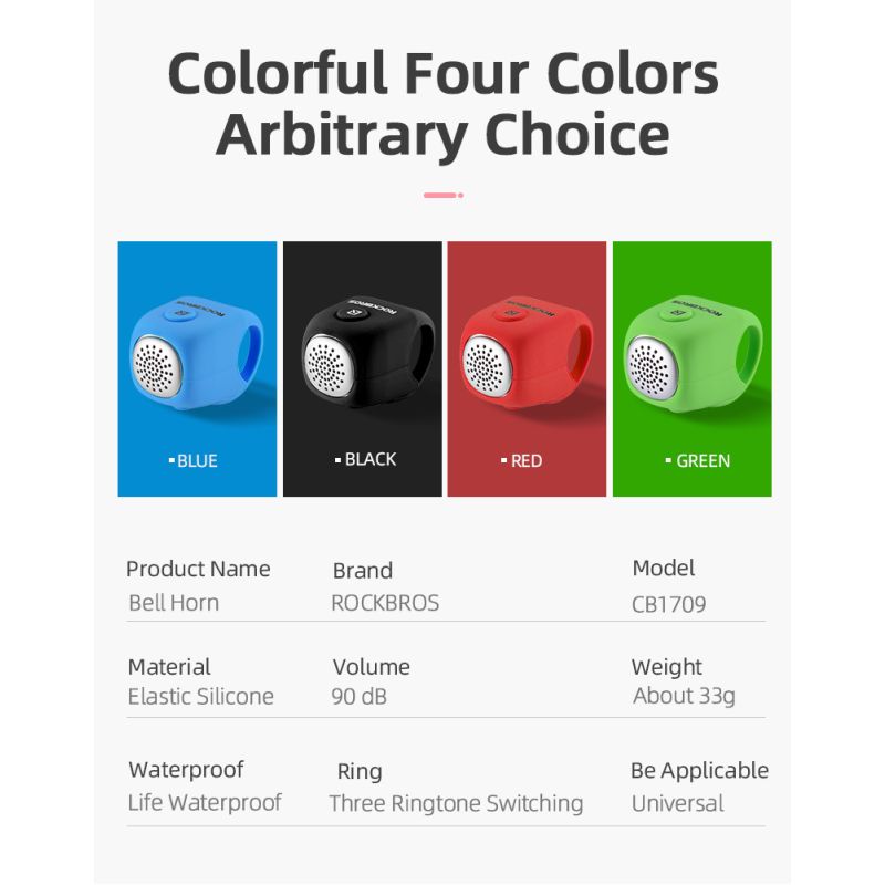 Campanello Elettrico Bicicletta ROCKBROS 110 dB Antipioggia con Modalità Suono Uniche Colori Vibranti Design Durevole ideale per MTB e Ciclismo Urbano Accessorio Essenziale Sicurezza