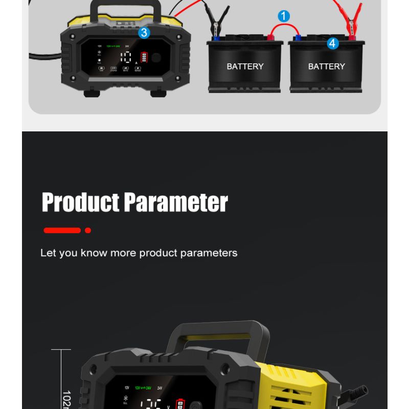 FOXSUR Caricabatteria portatile 12V 24V per auto moto camion compatibile AGM LiFePO4 e batterie al piombo carica automatica a 7 fasi per una salute ottimale delle batterie