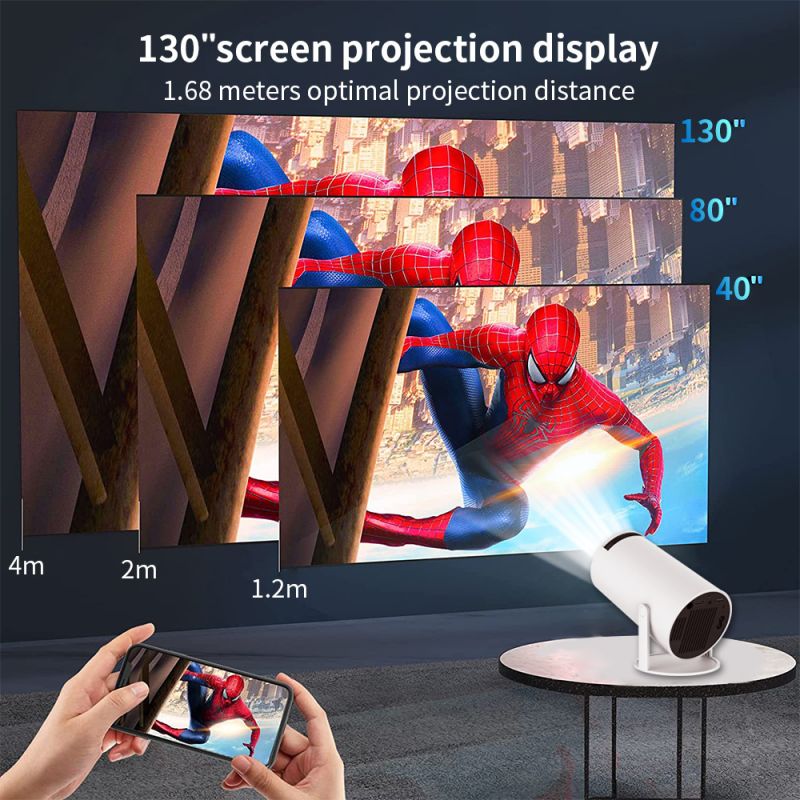 Proiettore HY300 Mini Proiettore Android 11 con WiFi 6 1280x720P Full HD Proiettore Portatile Intelligente per Home Theater Proiezioni LED Versatili e Adattabili per Serate al Cinema
