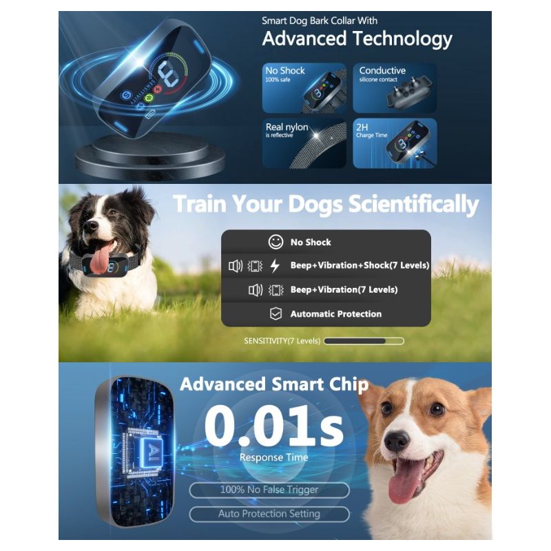 Collare Elettrico Intelligente Antiabbaio T012 con Tecnologia Ultrasuoni Soluzione Innovativa per Fermare Abbaiare Cani Benessere Canino e Controllo Abbaiamento Efficace