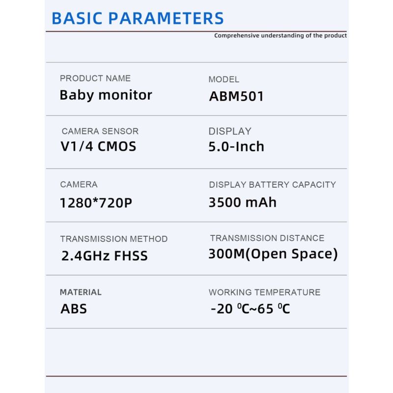 Video Baby Monitor ABM501 2.4G Wireless LCD 5.0 Pollici Audio Bidirezionale Visione Notturna Sicurezza della Famiglia Monitoraggio della Temperatura Tecnologia a Infrarossi