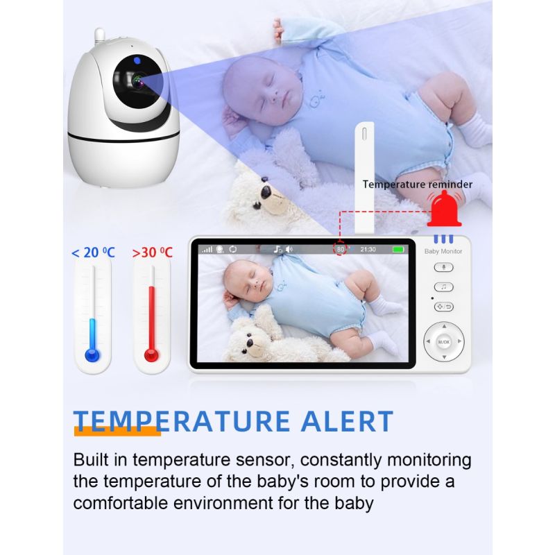 Video Baby Monitor ABM501 2.4G Wireless LCD 5.0 Pollici Audio Bidirezionale Visione Notturna Sicurezza della Famiglia Monitoraggio della Temperatura Tecnologia a Infrarossi