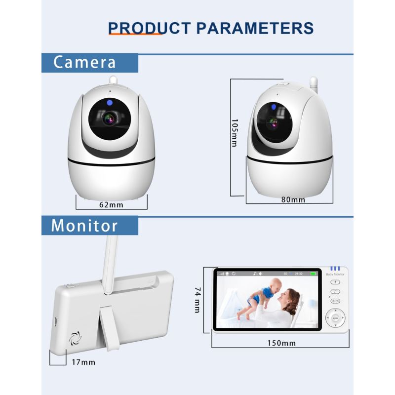 Video Baby Monitor ABM501 2.4G Wireless LCD 5.0 Pollici Audio Bidirezionale Visione Notturna Sicurezza della Famiglia Monitoraggio della Temperatura Tecnologia a Infrarossi