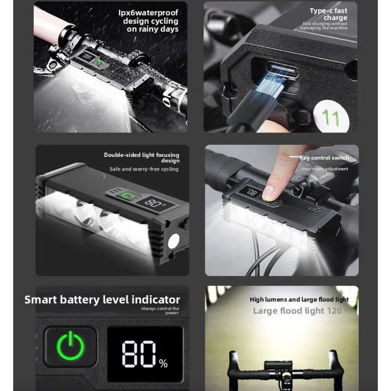 ACRUNU Luce Bici LED Ricaricabile USB - Faro Potente 4000 Lumen, 4 Modalità per Ciclismo Notturno Sicuro