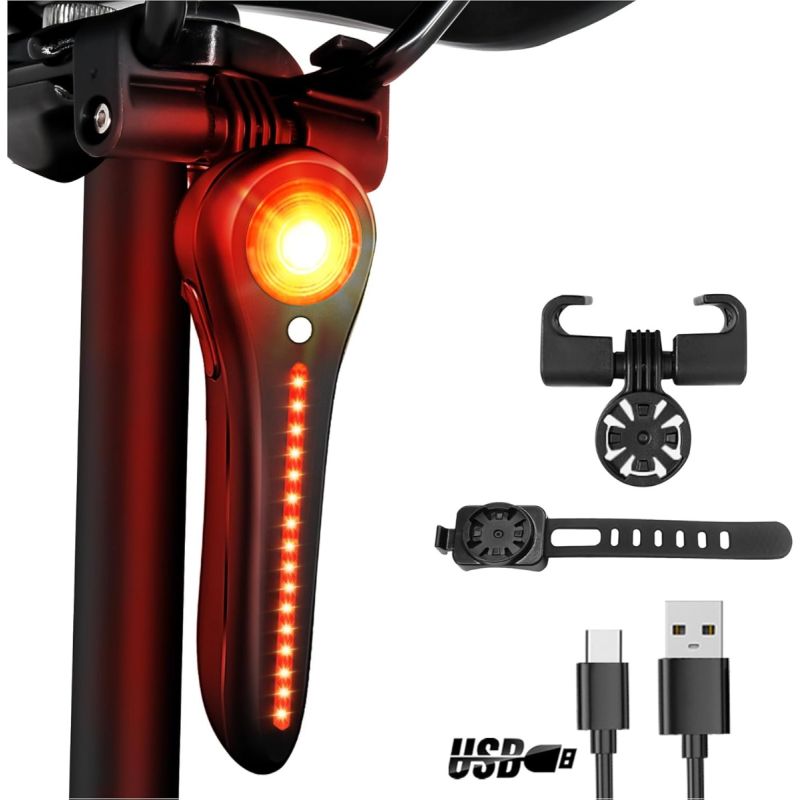 Luce Posteriore Bici Intelligente USB-C: Super Luminosa per Ciclismo su Strada/MTB. Sicurezza al Top!