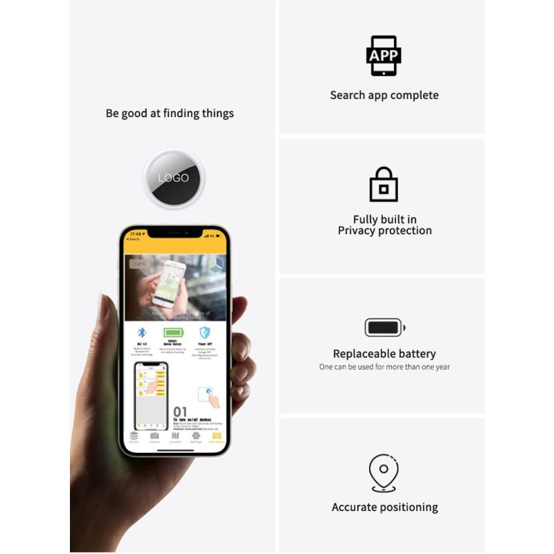 Mini GPS Tracker Bluetooth 4.0 Smart Locator Anti Smarrimento Design Compatto e Leggero Localizzazione in Tempo Reale Sicurezza Personale App iSearching Connettività Bluetooth