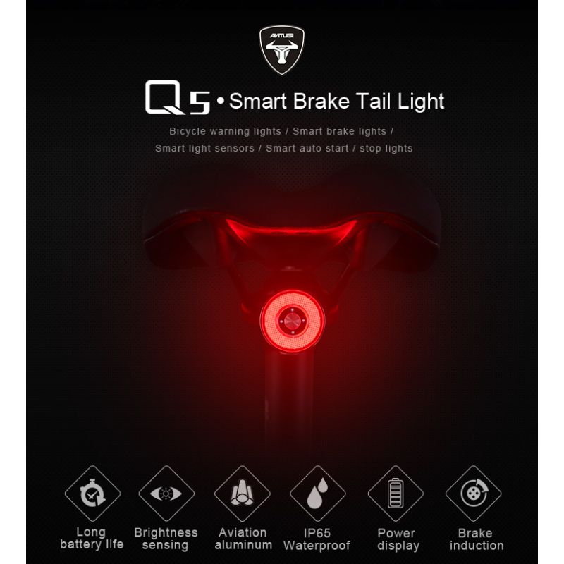 ANTUSI Q5 fanale posteriore smart per bici con avvio automatico impermeabile IPx6 modalità flash multiple per sicurezza e visibilità ottimali accessorio essenziale per ciclismo