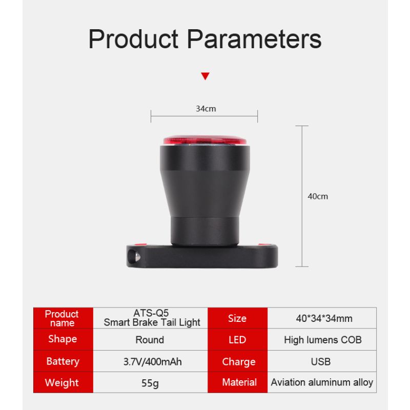 ANTUSI Q5 fanale posteriore smart per bici con avvio automatico impermeabile IPx6 modalità flash multiple per sicurezza e visibilità ottimali accessorio essenziale per ciclismo