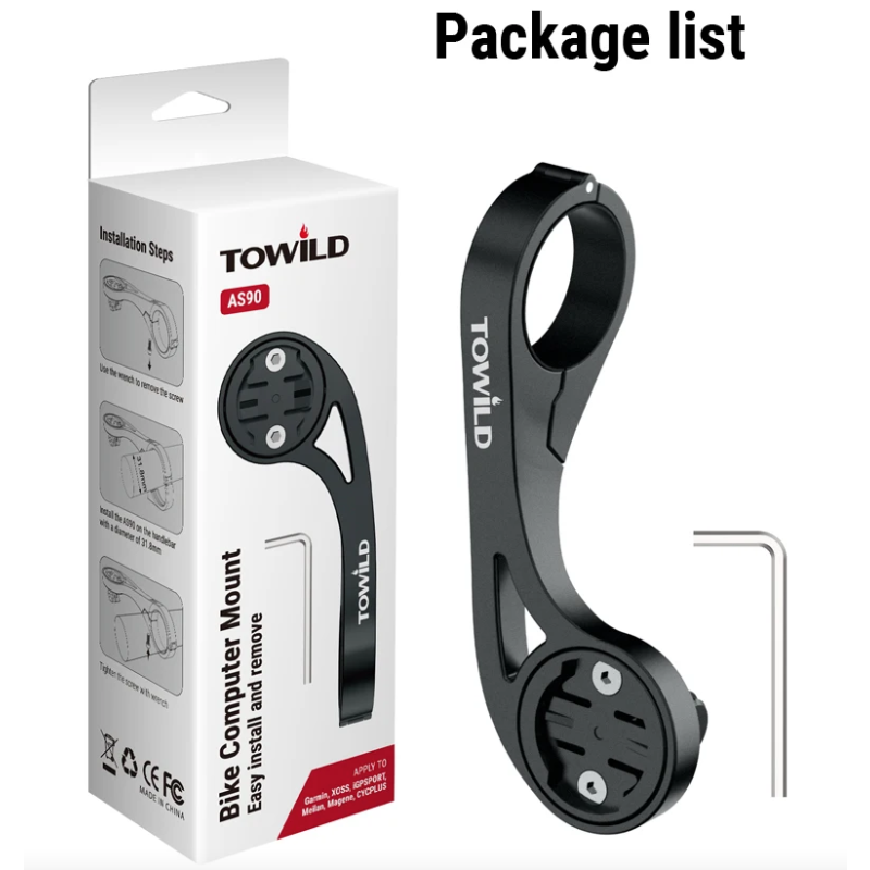 TOWILD AS90 Staffa Manubrio Bici in Fibra di Carbonio per Garmin, Fari e Computer. Leggero, Durevole