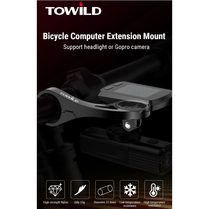 TOWILD AS90 Staffa Manubrio Bici in Fibra di Carbonio per Garmin, Fari e Computer. Leggero, Durevole