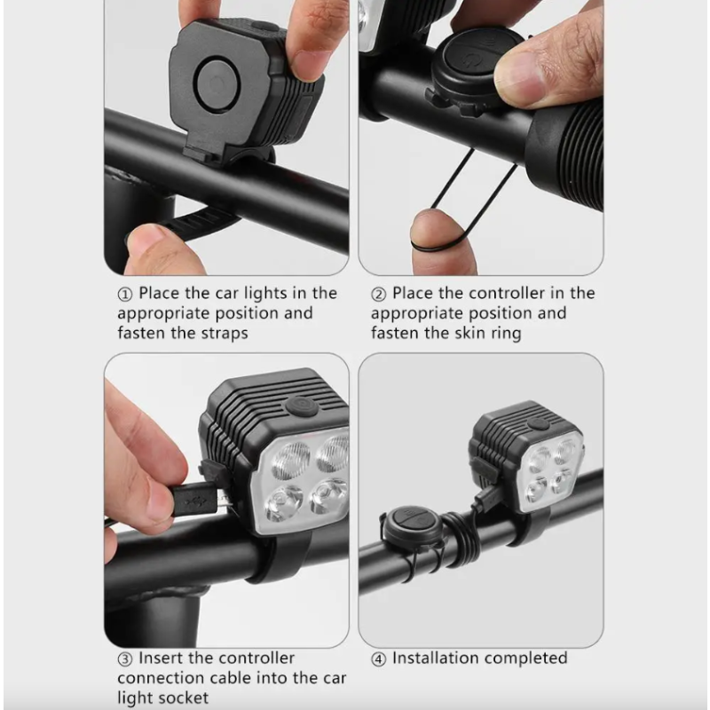 Faro Bici MTB 2-in-1 con Clacson 120dB e Luce Lontana/Vicino - Accessori Ciclismo Essenziali 2/4 Lampade