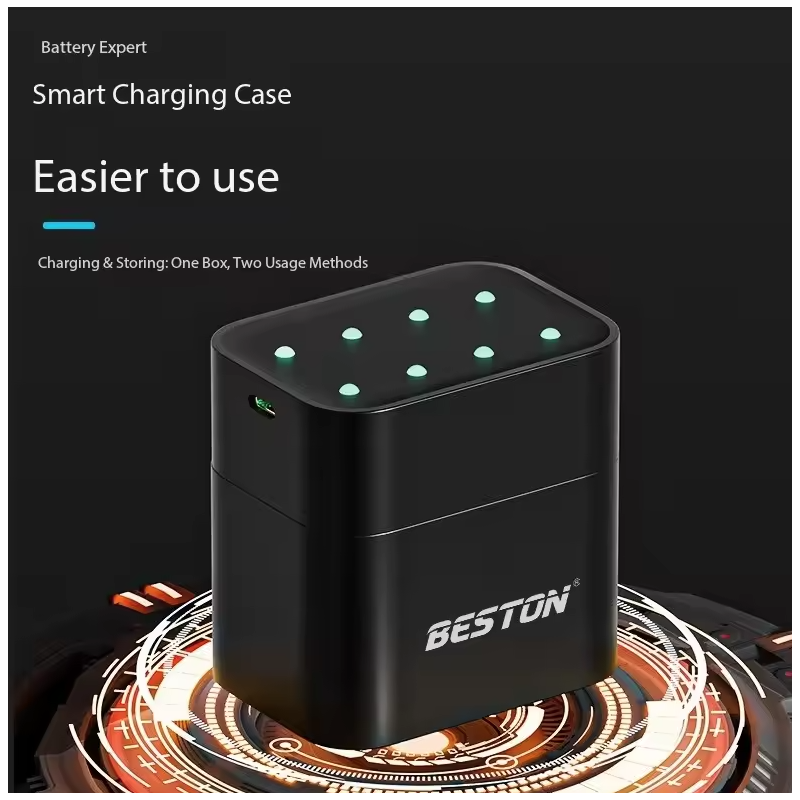 Beston Caricabatterie Smart per Batterie Ricaricabili AA 8 Slot con 1.5V Litio 3600mWh. Ricarica Rapida!