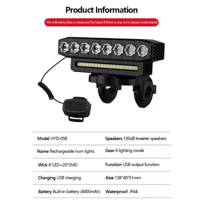 Luce Anteriore Bicicletta Ricaricabile USB con Clacson 120dB Impermeabile Accessorio Sicurezza Ciclismo per Ciclisti Avventurosi e Urbani Dual Switch per Guida Notturna Senza Problemi