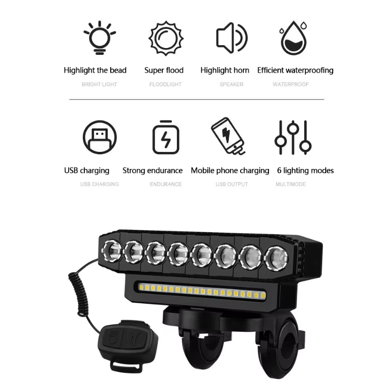 Luce Anteriore Bicicletta Ricaricabile USB con Clacson 120dB Impermeabile Accessorio Sicurezza Ciclismo per Ciclisti Avventurosi e Urbani Dual Switch per Guida Notturna Senza Problemi