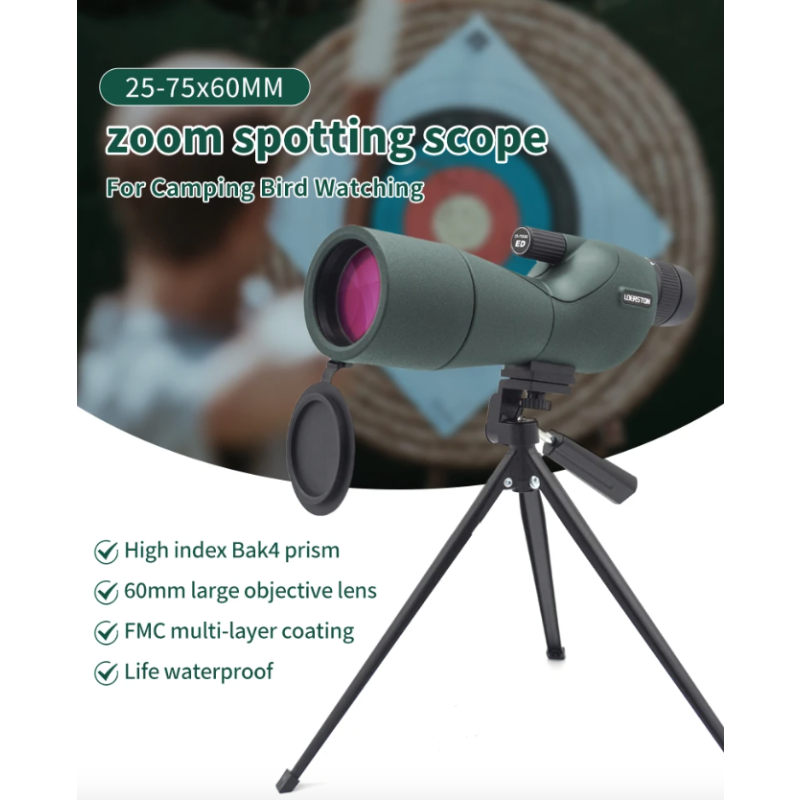 25-75x60 Zoom Cannocchiale ED Potente Monoculare Bak4 Prisma per Campeggio Bird Watching