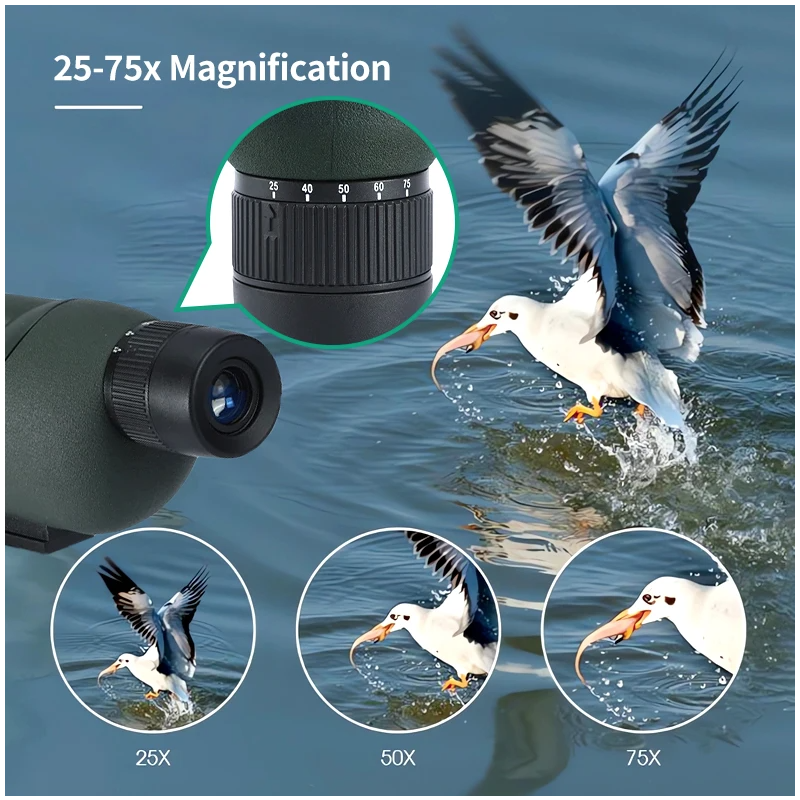 25-75x60 Zoom Cannocchiale ED Potente Monoculare Bak4 Prisma per Campeggio Bird Watching