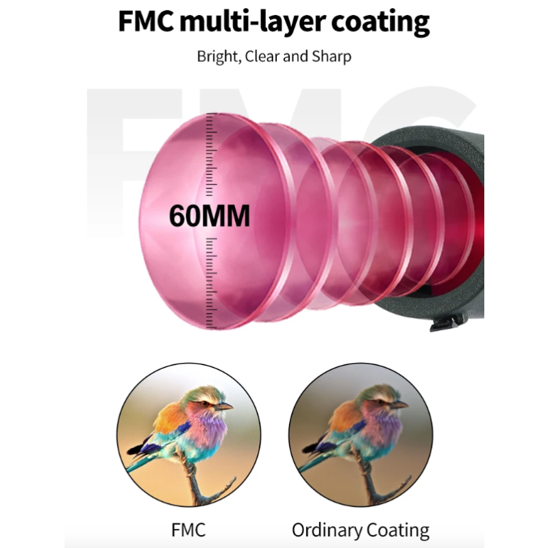 25-75x60 Zoom Cannocchiale ED Potente Monoculare Bak4 Prisma per Campeggio Bird Watching