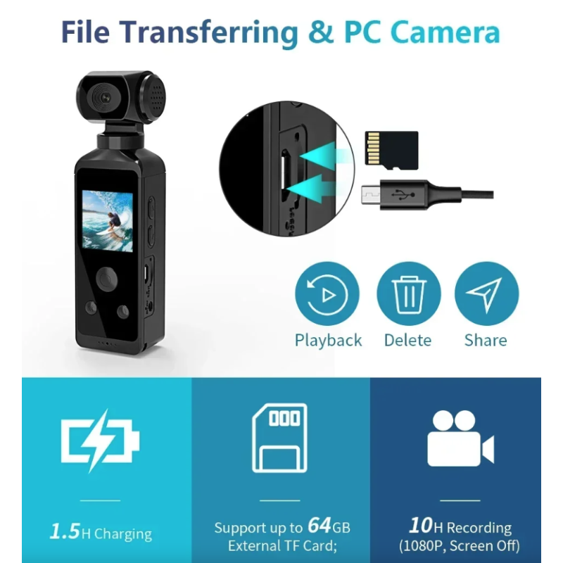 Mini Action Cam 4K Ultra HD Tascabile 270° Vlog Wifi | Sport, Casco, Bici, Auto Registratore