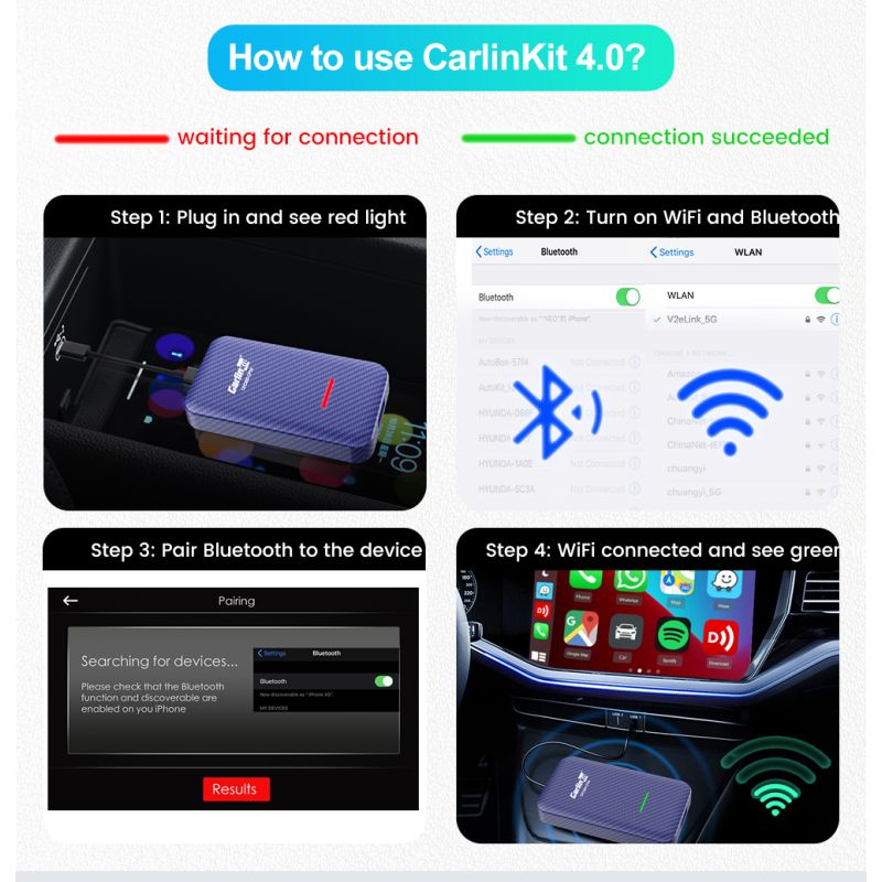CarlinKit 4.0 Wireless CarPlay Box Adattatore Compatto per Auto con Aggiornamento CarPlay di Fabbrica Controllo al Volante Plug and Play per Audi VW Porsche e Kia