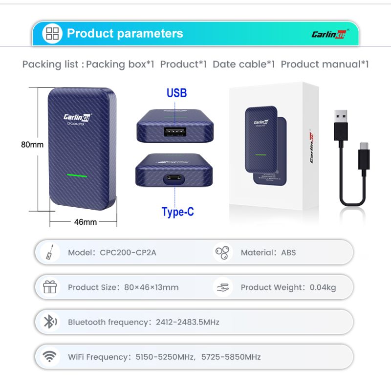 CarlinKit 4.0 Wireless CarPlay Box Adattatore Compatto per Auto con Aggiornamento CarPlay di Fabbrica Controllo al Volante Plug and Play per Audi VW Porsche e Kia