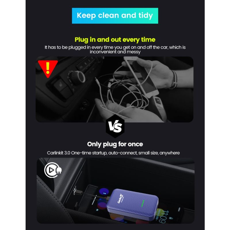 CarlinKit 4.0 Wireless CarPlay Box Adattatore Compatto per Auto con Aggiornamento CarPlay di Fabbrica Controllo al Volante Plug and Play per Audi VW Porsche e Kia