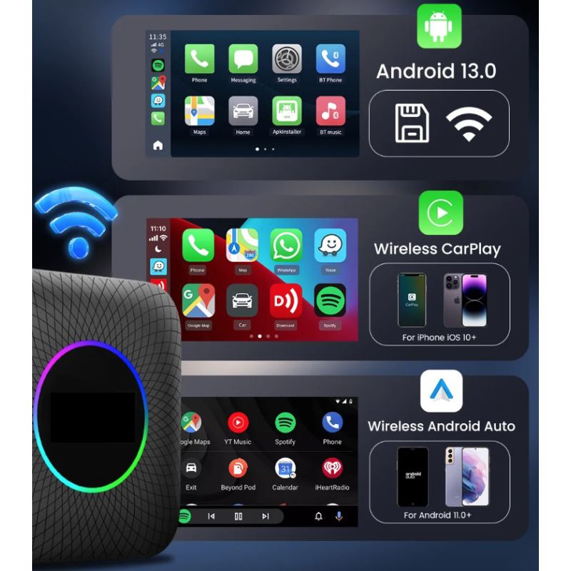 Scopri CarlinKit Smart TV Box CarPlay Ai Box Android 13 tecnologia per intrattenimento in auto da cablato a wireless con processore Qualcomm 8 Core YouTube e Netflix per lunghi viaggi