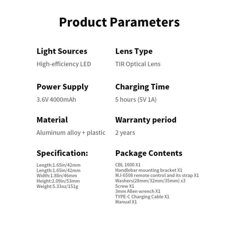 Magicshine CBL1600 luce anteriore per bici MTB 1600 lumen LED montaggio su manubrio riduzione dell'abbagliamento design durevole per pedalate sicure notturne attrezzatura ciclismo