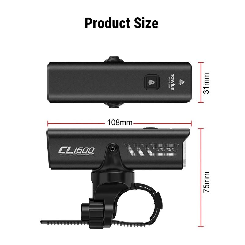 TOWILD CL1600 Lampada frontale 1600LM per ciclismo ricaricabile USB batteria 21700 5000mAh luminosità regolabile impermeabile controllo remoto ideale per avventure e sicurezza bicicletta