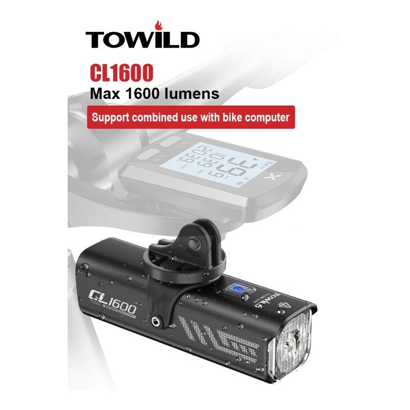 TOWILD CL1600 Lampada frontale 1600LM per ciclismo ricaricabile USB batteria 21700 5000mAh luminosità regolabile impermeabile controllo remoto ideale per avventure e sicurezza bicicletta