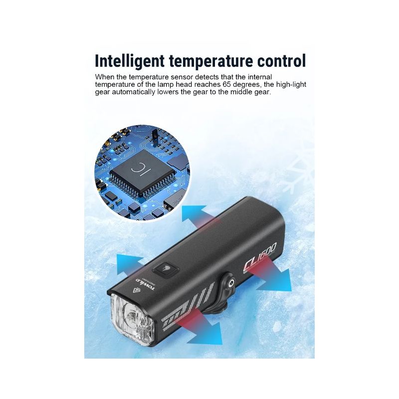 TOWILD CL1600 Lampada frontale 1600LM per ciclismo ricaricabile USB batteria 21700 5000mAh luminosità regolabile impermeabile controllo remoto ideale per avventure e sicurezza bicicletta