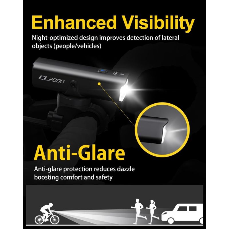 TOWILD CL2000 Faro Bici 2000LM Super Luminoso Antiabbagliamento per Ciclismo Notturno MTB Strada Sicurezza