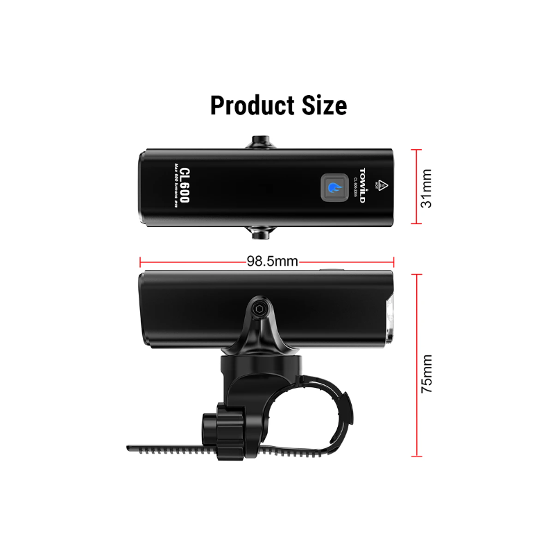 TOWILD CL600 Luce per Bici LED USB Ricaricabile 2000mAh Alta Luminosità Design Impermeabile Sicurezza Ciclismo Urbano e Percorsi Forestali Accessori Bici