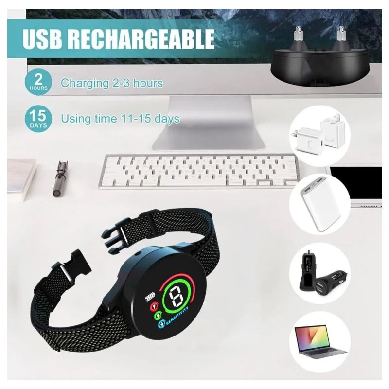 Collare cane ricaricabile con riconoscimento abbaio intelligente addestramento cane confortevole controllo abbaio cane efficace algoritmo avanzato abbaio ambiente silenzioso per cani