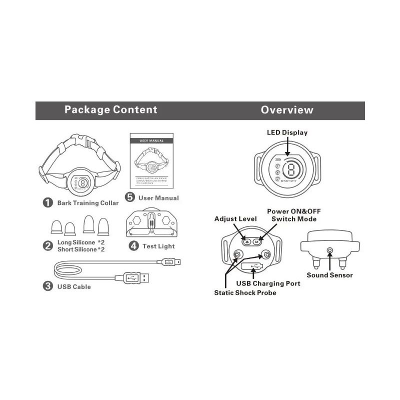 Collare cane ricaricabile con riconoscimento abbaio intelligente addestramento cane confortevole controllo abbaio cane efficace algoritmo avanzato abbaio ambiente silenzioso per cani