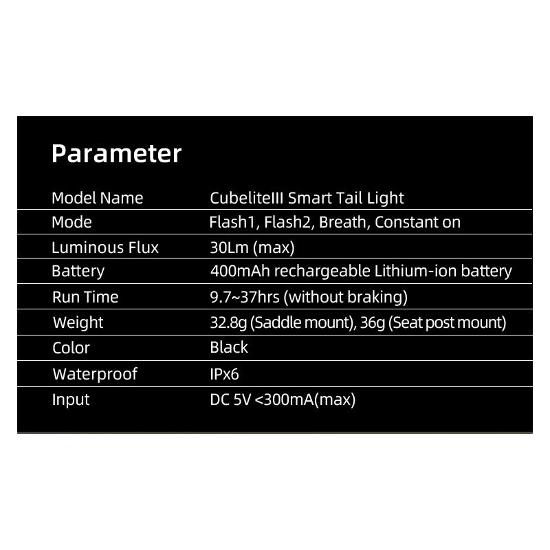 Fanale Posteriore Intelligente Enfitnix Cubelite III Luce Posteriore Ultra Luminosa 30 Lumen Ricarica USB Batteria a Ioni di Litio Sicurezza Ciclismo Design Compatto per Ciclisti