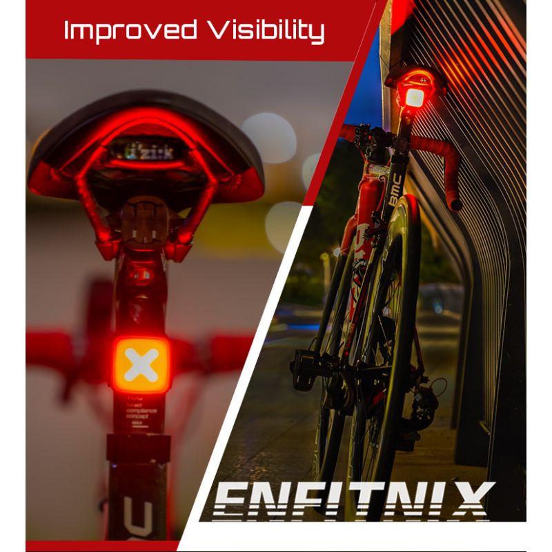 Fanale Posteriore Intelligente Enfitnix Cubelite III Luce Posteriore Ultra Luminosa 30 Lumen Ricarica USB Batteria a Ioni di Litio Sicurezza Ciclismo Design Compatto per Ciclisti