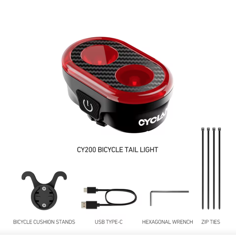 CYCLAMI CY200 Luce Posteriore con Sensore Frenata Intelligente Fari LED per Bicicletta IPX6 Ideale per Sicurezza Ciclismo Pedalate Notturne e Accessori Ciclismo Resistenti