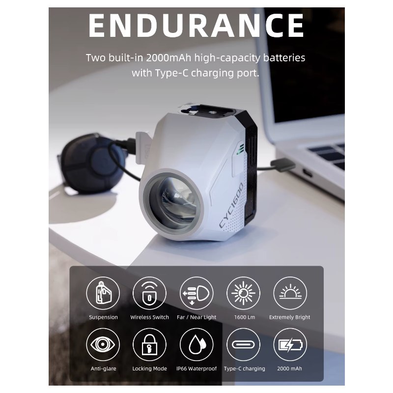 Cavo di Taglio Sospeso Luci Anteriori per Bici 1600LM Alta Potenza per Sicurezza Ciclistica Installazione Facile per Guida Notturna Accessori Resistenti e Intelligenti per Prestazioni Elevate